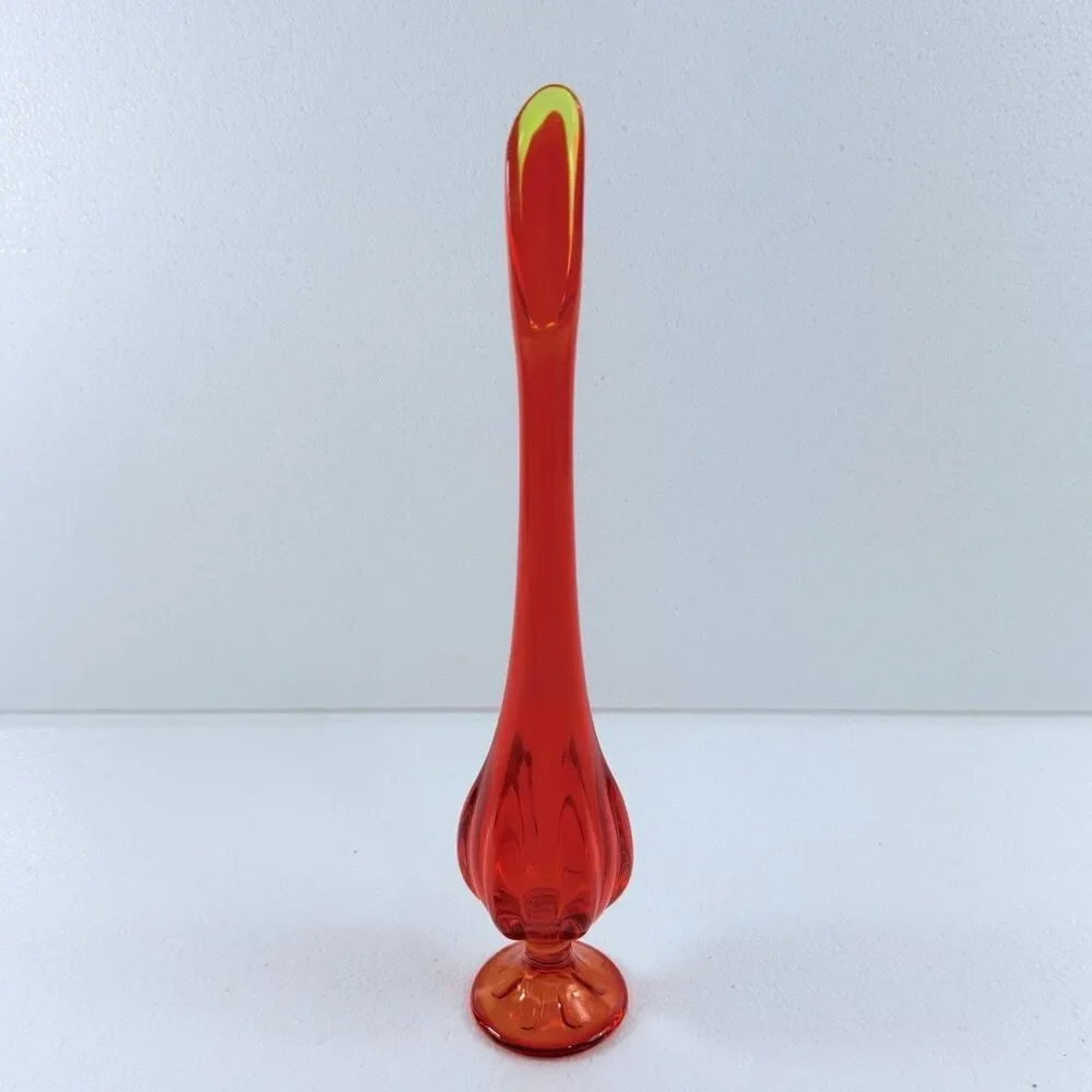 Vintage Viking Glass Swung Vase Amberina Persimmon Mid Century Modern 14